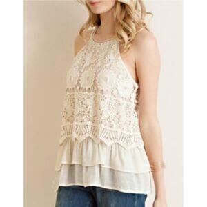 Entro Cream Lace Crochet Layered Sleeveless Tank Top Size Small